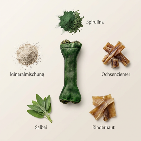 DENTAL KRÄUTERKNOCHEN – Zahnpflege Kauknochen für Hunde mit Salbei, Spirulina & Rinderhaut – ohne Chemie & Gluten – GREEN PAWLY®
