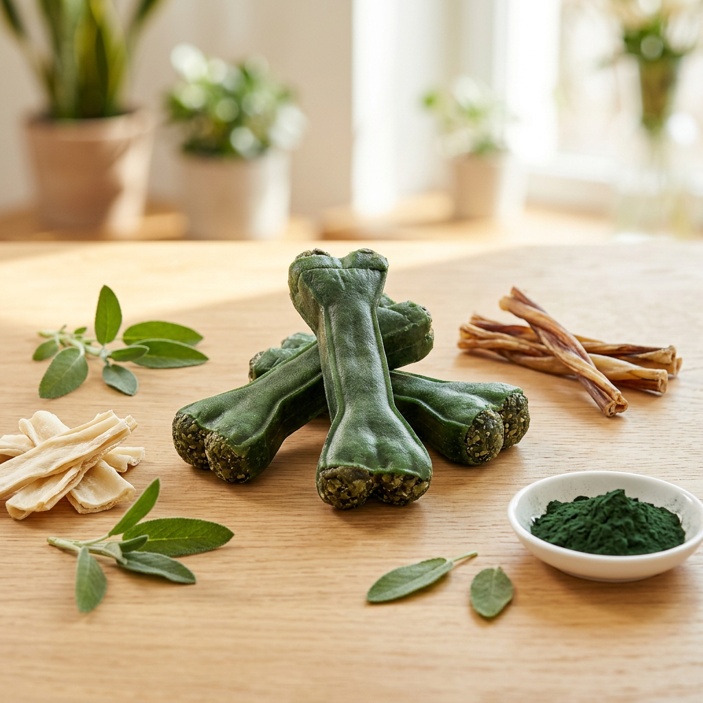 DENTAL KRÄUTERKNOCHEN – Zahnpflege Kauknochen für Hunde mit Salbei, Spirulina & Rinderhaut – ohne Chemie & Gluten – GREEN PAWLY®