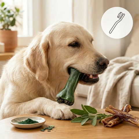 DENTAL KRÄUTERKNOCHEN – Zahnpflege Kauknochen für Hunde mit Salbei, Spirulina & Rinderhaut – ohne Chemie & Gluten – GREEN PAWLY®